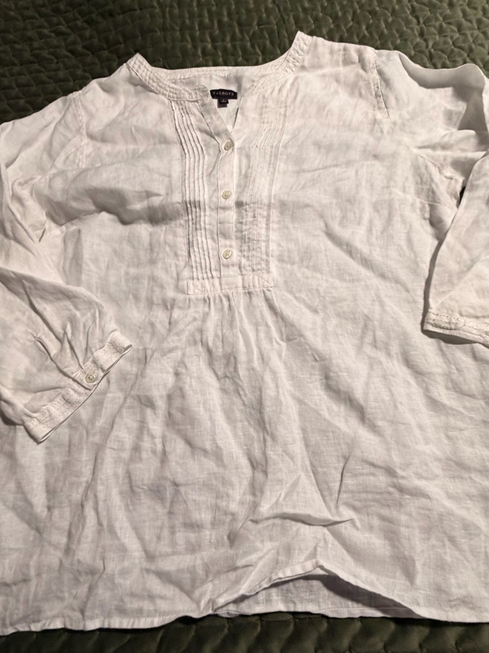 Talbots white 100% linen tunic style 3/4 sleeve shirt size large